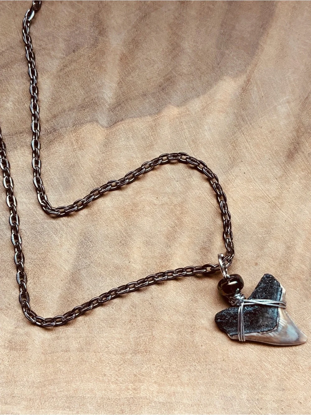 Authentic Real Bull Shark Tooth Necklace Teeth Wire Wrapped Chain Pendant Surfer
